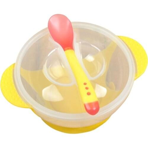 Toddler Baby Kids Feeding Baby Children Tableware Bowl Plate Training Spoon Binaural Lid with Sucker