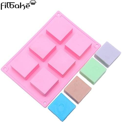 FILBAKE 6 Cavities Handmade Rectangle Square Silicone Soap Mold Chocolate Cookies Mould Cake Decorating Fondant Molds 1 Piece