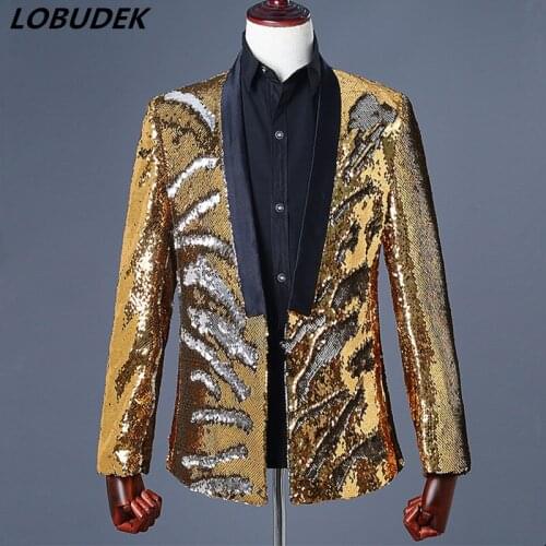 Formal Men Colorful Sequins Jacket Blazer Coat Fashion Slim Outerwear Prom Party Male Singer Host Stage Costume Performance Wear