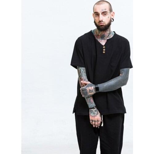 Mens V-neck linen t-shirt summer mens short-sleeved thin section loose cotton and linen half-sleeved shirt M-9XL