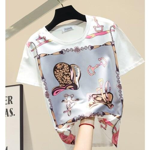 Summer Printing Round Neck Cotton White T shirt Women 2020 Korean Loose Thin Short Sleeve Fashion Tee shirt Temme кроп топ Z119