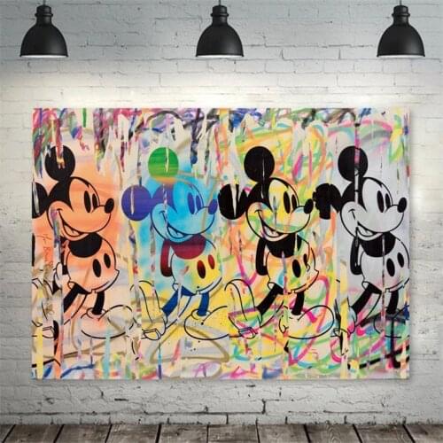 Graffiti Art Disney Mickey Mouse Paintings on The Wall Art Posters and Prints Street Art Mickey Pictures Kids Room Decor