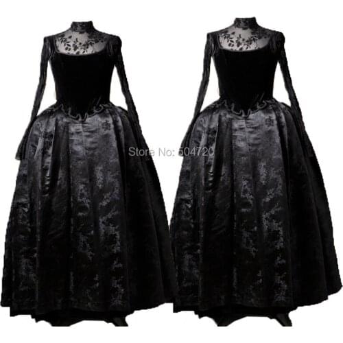 Tailored!Royal Black long sleeves Duchess Queen Marie Antoinette Period Masquerade Theatre Civil war Gown dress HL-229