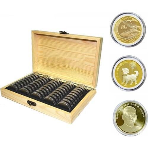 30mm Collection Coin Storage Box Commemorative Coin Storage Case Coin Container Organizer Wooden Coin Protection Box Case