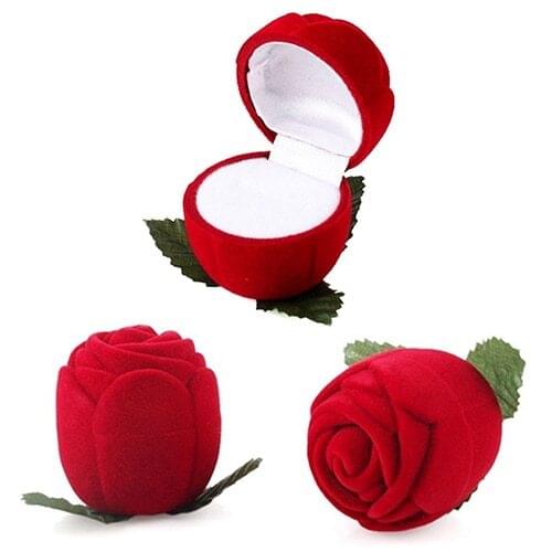 Red Rose Jewelry Box Wedding Ring Gift Case Earrings Storage Display Holder