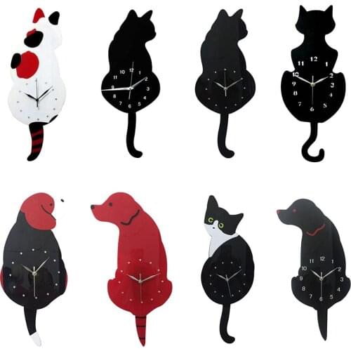 Creative Wall Clock Animal Wag Tail Moving Acrylic Pendulum DIY Quartz Needle Decoration Nordic Minimalism Wall Clock