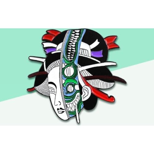 Cartoon Japanese Alien Geisha Brooch Creative Alien Geisha Female Headdress Patterns Retro Collar Pin Jewelry