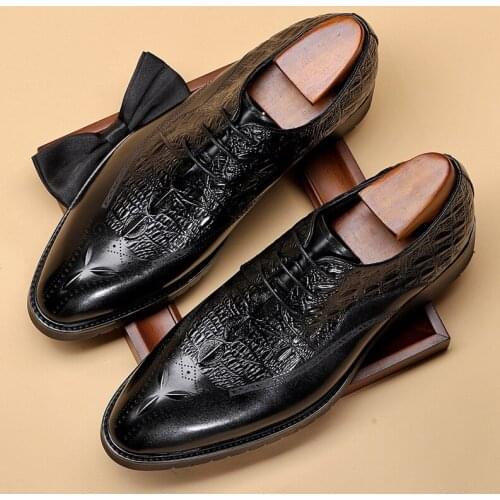 Men genuine leather shoes business dress banquet suit casual shoes men brand Bullock leather wedding mens shoes black 2020