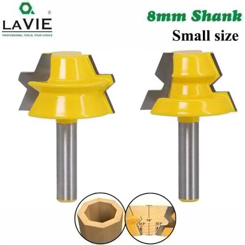 LAVIE 2pcs 8mm Shank 22.5 Degree Lock Miter Tenon Router Bits Set Glue Joinery Milling Cutter for Wood Woodwork Cutters MC02066