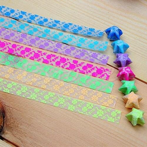 2021 New 30pcs Luminous Lucky Star Folding Origami Paper Lucky Star Origami Paper Ribbon