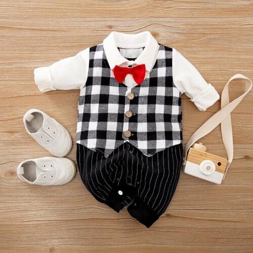 Newborn Baby Boy Clothes New Born Romper Jumpsuit Pajamas Cotton Infant Baby Long Sleeve Plaid Clothing Things Costume Outfits