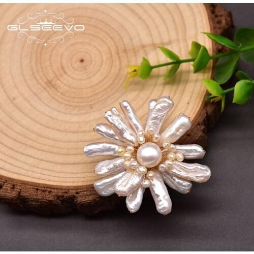 GLSEEVO Original Design Natural Baroque White Pearls Flower Brooches For Women Party Lovers Gifts Girls Vintage Jewellery GO0362