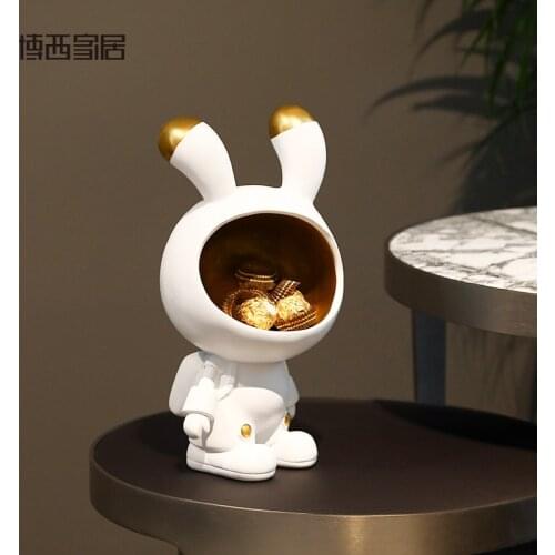 Space Bunny Big Mouth Rabbit Storage Box Key Phone Chocolates Candy Storage Basket Home Decor Living Room Resin Art Ornaments