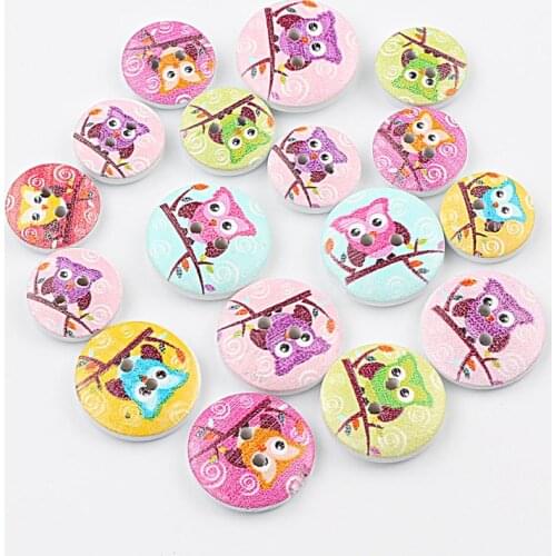 50pcs Mixed Owl Painting Wooden Sewing Buttons For Baby Clothing Crafts Diy Sewing Scrapbooking Decoration Accessories 15 20mm