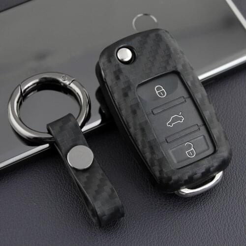 Silicone Carbon Fibre Car Key Case Remote Shell Cover Keychain for VW Golf MK6 Tiguan Passat Polo MK5 Jetta Beetle Scirocco