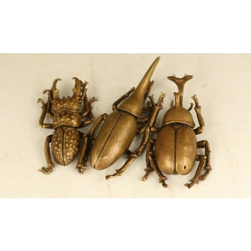 Three copper Beatles beetle statue figure collect ornament tea pet decoration