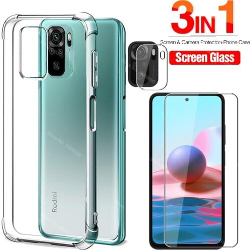 3in1 For Xiaomi Redmi Note 10 Pro Shockproof Case Tempered Glass Screen Protector for Redme Note10 Pro Max 10s Protective Glass