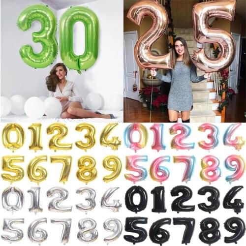 Big Size Rose Gold Green Silver digital Number Balloon For Children Birthday Party Decorations Ballon kid toy Baby Shower globos