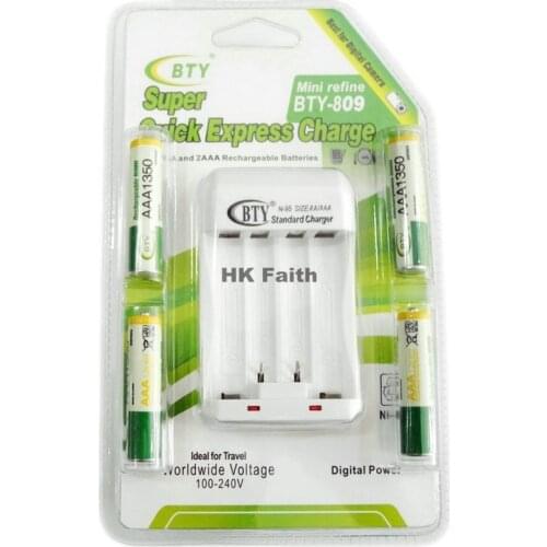 BTY-809 Hi-speed Quick Rechargeable Battery BTY EU/EU Charger N95 +4x AAA1350 series 350mAh 1.2V NI-MH Rechargeable Battery BTY