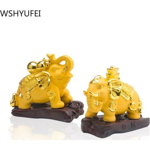 WSHYUFEI Golden elephant decoration resin Statue Lucky Fortune decoration Car decoration Home Living room office Animal Statue