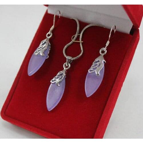 Jewelry Color Purple Pendant Earring sets AAA style 100% Natural Noble Fine jewe