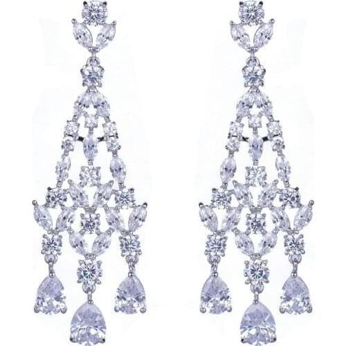 2015 Factory New Arrival New Design Womens Earrings Clear AAA CZ Bright Dangle Earring Wedding Party Fashion Jewelry GLE4745