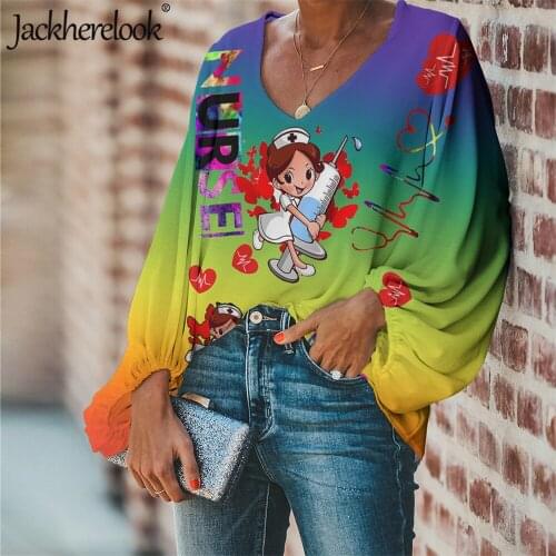 Jackherelook Plus Size Women Chiffon Blouses Pride Cartoon Premium Physio Nursing Print Harajuku Tops Clothing Ladies Shirts