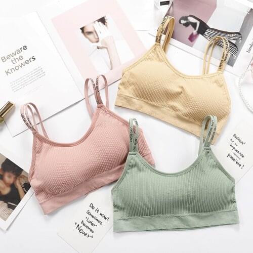Women Push Up Padded Underwear Wireless Bra Tops Letter Shoulder Strap Tube Tops