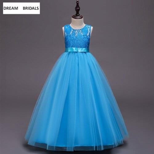 In Stock Cheap A-Line Scoop Flower Girls Dresses Tea-Length Lace Kids Formal Wear Cap Sleeve Girls Pageant Dresses 2019