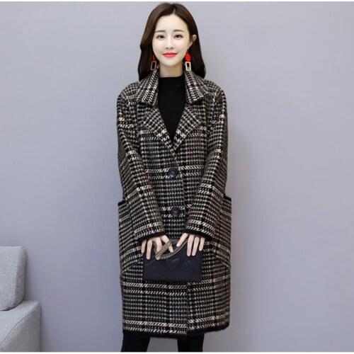Womens Winter New Wool Plaid Long Woolen Coat Flap Pocket Rear Slit Lining Design