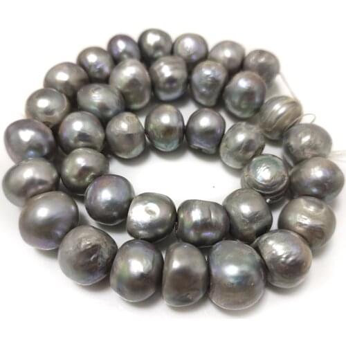 16 inches 13-15mm Silver Grey Natural Freshwater Large Baroque Pearl Loose Strand