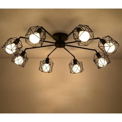 3/5/8 Heads Nordic Art Bird Cage Design Ceiling Lamp Creative Retro Iron Livingroom Bedroom Led Ceiling Lights Free Shipping