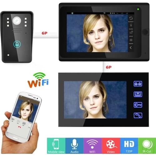 7inch 2 Monitor Wired / Wireless Wifi IP Video Door Phone Doorbell Intercom for IOS Android Phone IR-CUT HD 1000TVL Wired CCD