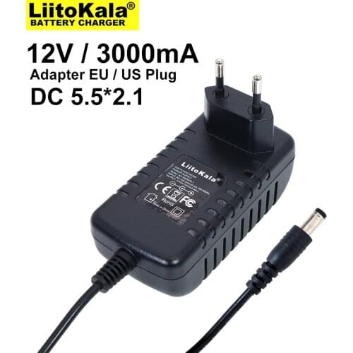 Liitokala 12V 3A adapter power supply monitor door DC 5.5 * 2.1mm EU/US plug INPUT AC 100-240V