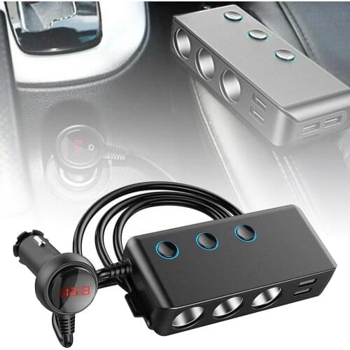 Car cigarette lighter car charger 3USB port + 1 QC3.0 +3 cigarette lighter port + back clip design + LED display Car Charger Usb