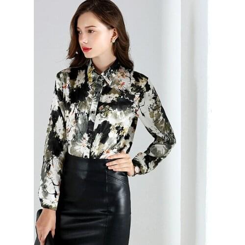 2020 Spring Fashion 100% Silk Blouse Office Womens Shirt Long Sleeve Shirts Women Tops Blouses Plus Size blusa feminina YQ021