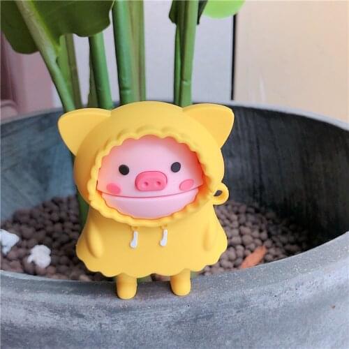Cute cartoon pig raincoat 3d case for airpods 1 2 charging case soft silicone wireless bluetooth headset protective cover coke