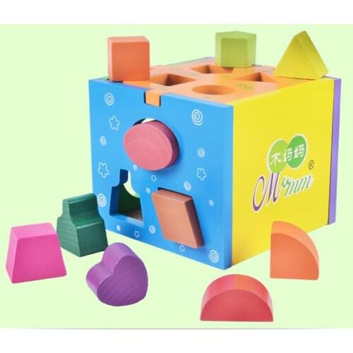 13 Holes Wooden Intelligence Box Building Blocks Toys Baby Cognitive Matching Building Blocks Children Learning Educational Toys