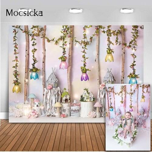Woodland Fantasy Newborn Kids Portrati Backdrop for Photography Fairy Tale Children Portrait Cake Smash Photo Background Studio