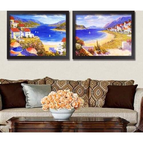 HAOCHU Mediterranean Landscape Abstract Decorative Painting Modern Simple Bedroom Bedside Wall Murals Bridge Sea Villa