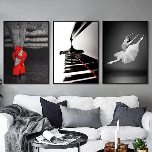 Modern City Landscape Architectures Red Umbrella Light And Ballet Canvas Painting Art Wall Picture Poster Living Room Decoration