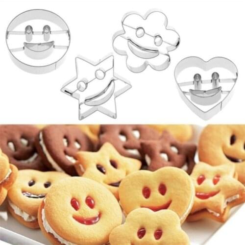 4-piece Set Of Stainless Steel Smiley Face Biscuit Mold Creative Smiley Expression Biscuit Mold Baking Tool Cookie Cutter