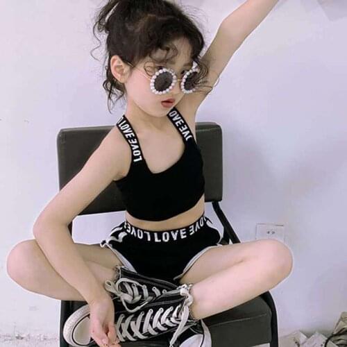 Summer Girls Two-pieces Sets Crop Vest + Shorts Kids Suit Children Streetwear Letter Print Backless Elatic Strap 4 8 To 14 Years