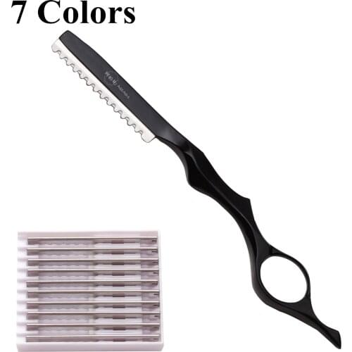 Stainless Steel Professional Salon Sharp Barber Razor Blade Hair Razors Cut Hair Cutting Thinning Knife 1Pcs + 10 Blades A6100