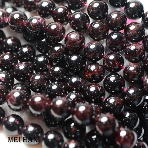 Meihan Free shipping natural 6mm+-0.3 8mm 9.5-10.5mm red Garnet smooth round gemstone beads for jewelry making design gift