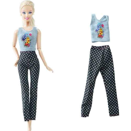 BJDBUS Fashion Doll Outfit Wave Point Pattern Trousers Pants Tops Daily Casual Wear Clothes for Barbie Doll Accessories Kids Toy