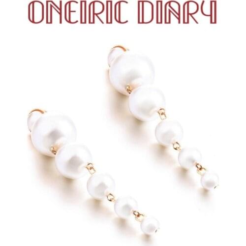 ONEIRIC DIARY New Korean Style Simple Hoop Earring Gold Metal Beaded Pearl Fashion Earrings for Women Party Jewelry