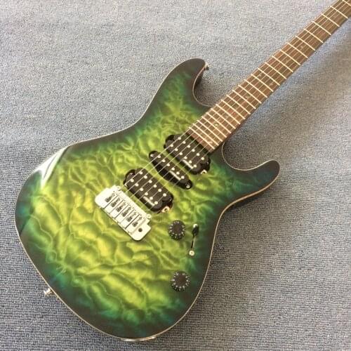 Wholesale lvybest Suh custom electric guitar high grade quilt flame green burst top,2 posts wilkinson tremolo,Free shipping