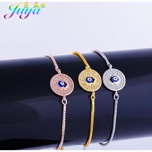 Wholesale Evil Eye Jewelry Supplies Micro Pave Zircon Gold/Rose Gold Evil Eye Charm Bracelets Women Fashion Bracelets