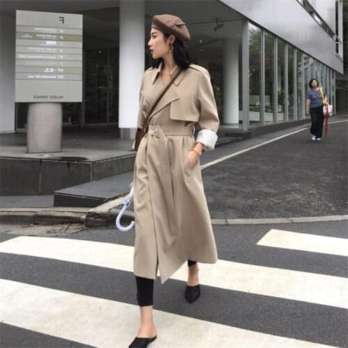 Autumn Winter Female Trench Coat High Street Women Fad Loose Outerwear Woman Worker Streetwear Long Windbreaker With Belt